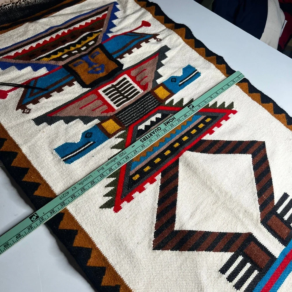 Vintage Southwest Yei Figure Handwoven Wool Rug Wall Hanging 36x20 Multi-Color